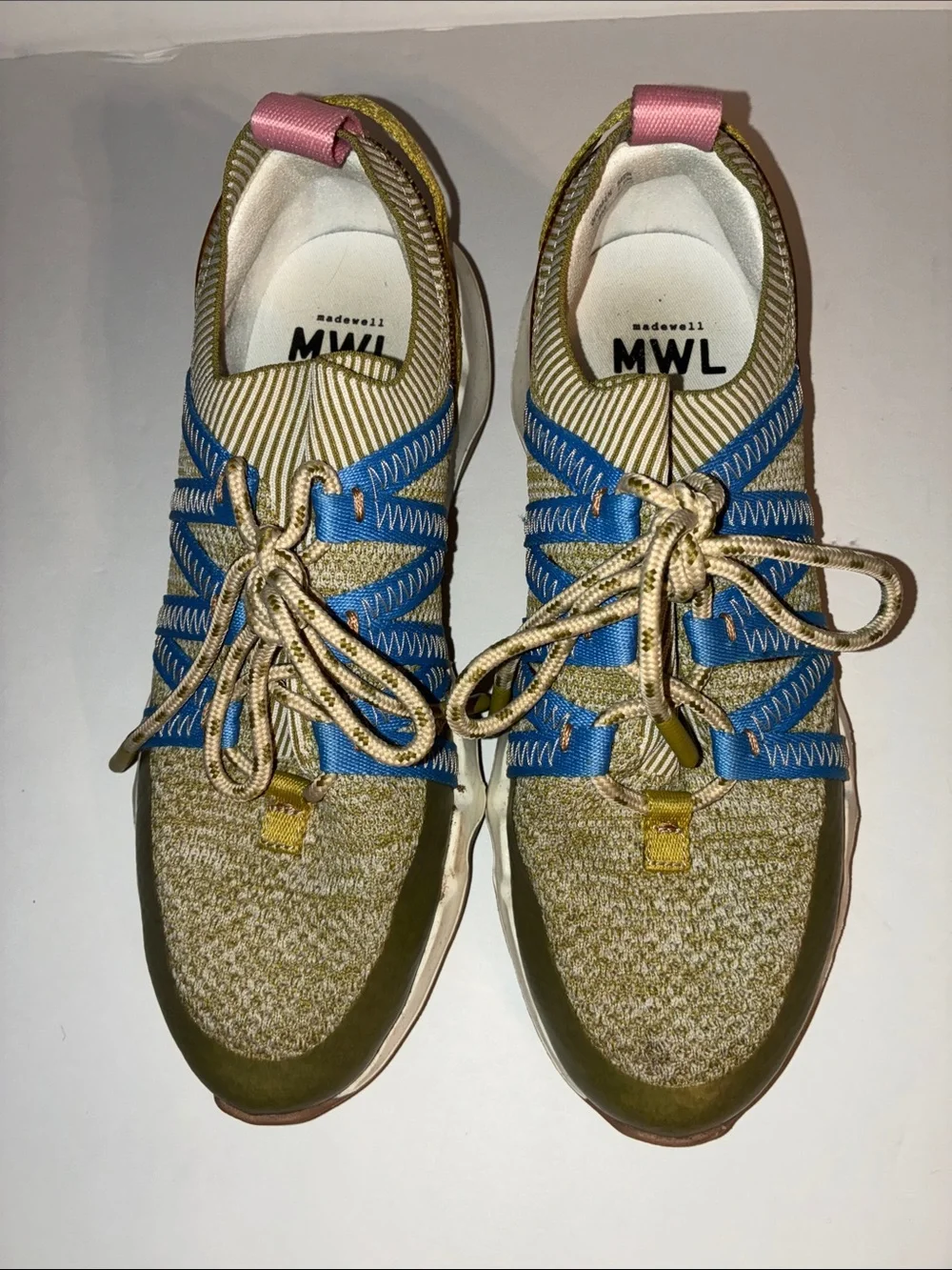 Madewell Sneakers, Women’s size 9/Men’s size 7.5, Moss Green, Blue, Pink